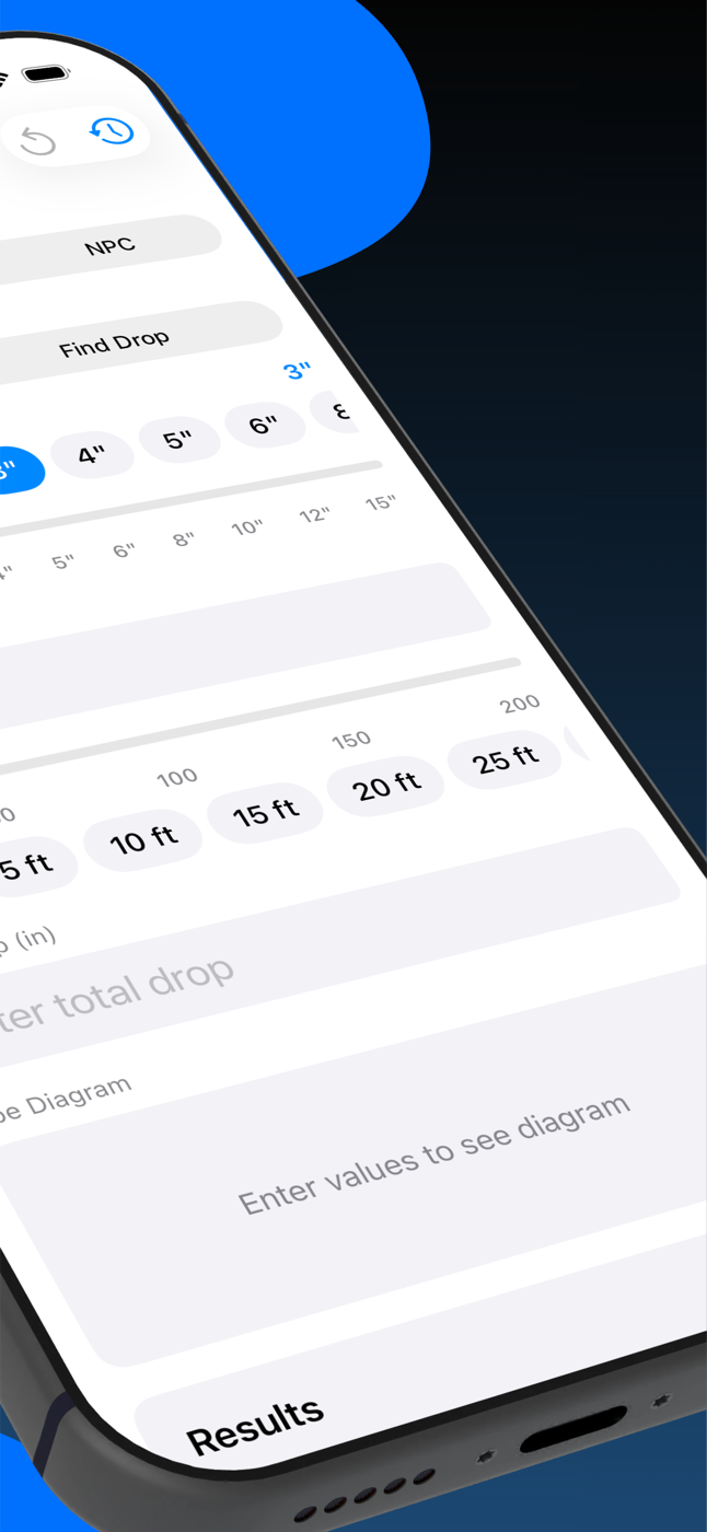 Find Drop mode calculating total drop for a 4 inch drainage run